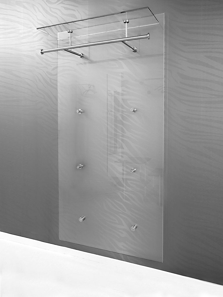 D-TEC | PACIFIC 1 ULTRA special model 6 | wall-mounted coat rack 250-ek | stainless steel + safety glass ultraclear